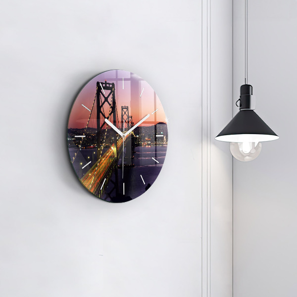 Round glass wall clock USA sunset