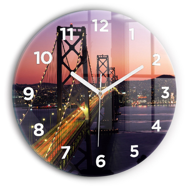 Round glass wall clock USA sunset