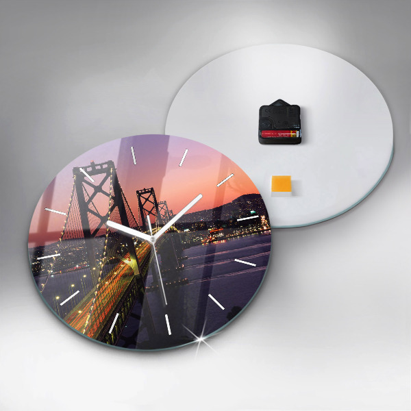 Round glass wall clock USA sunset