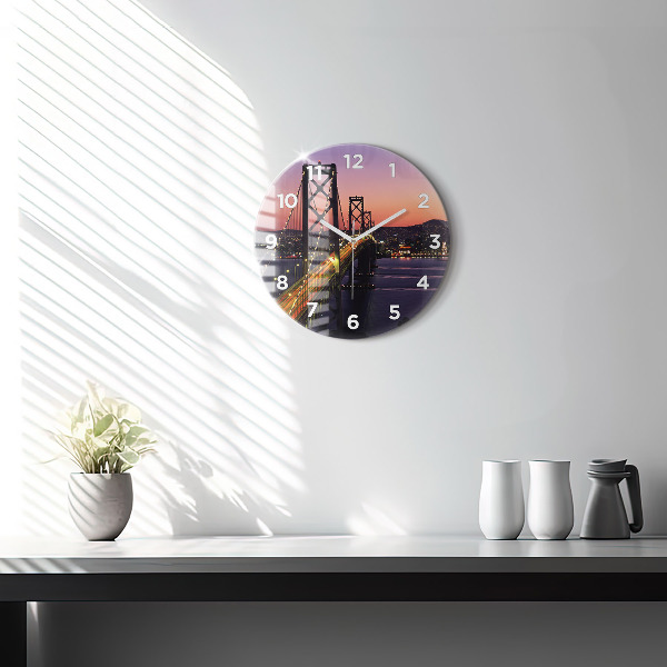 Round glass wall clock USA sunset