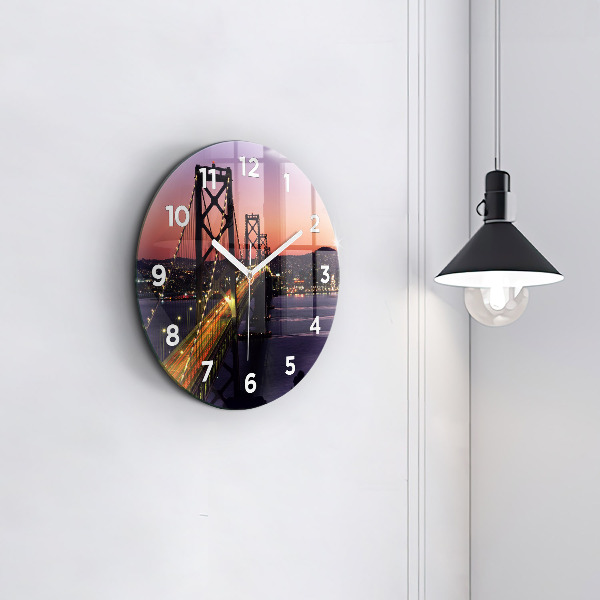 Round glass wall clock USA sunset