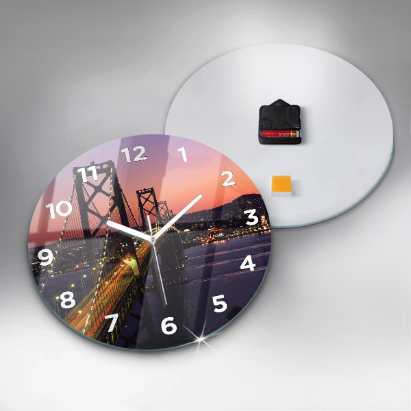 Round glass wall clock USA sunset