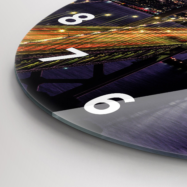 Round glass wall clock USA sunset