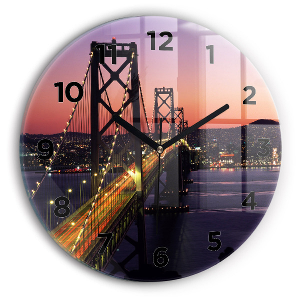 Round glass wall clock USA sunset