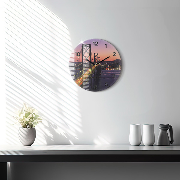 Round glass wall clock USA sunset