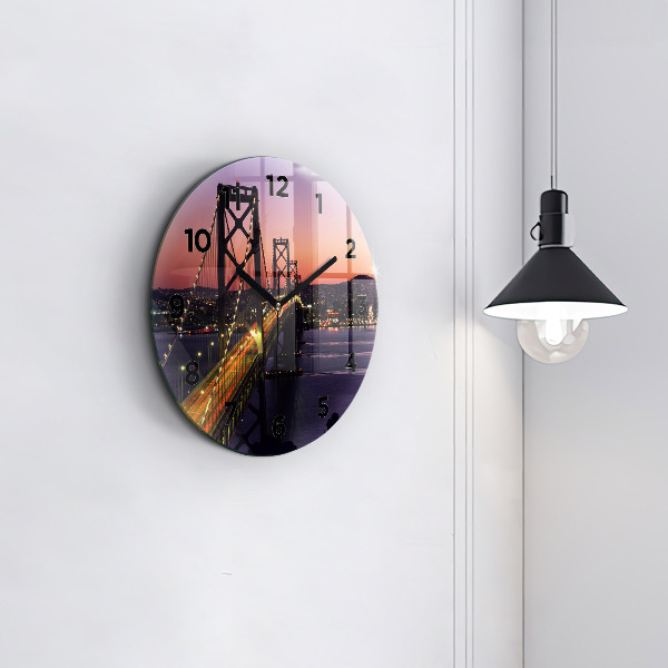 Round glass wall clock USA sunset