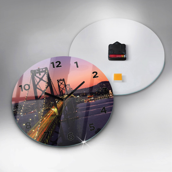 Round glass wall clock USA sunset
