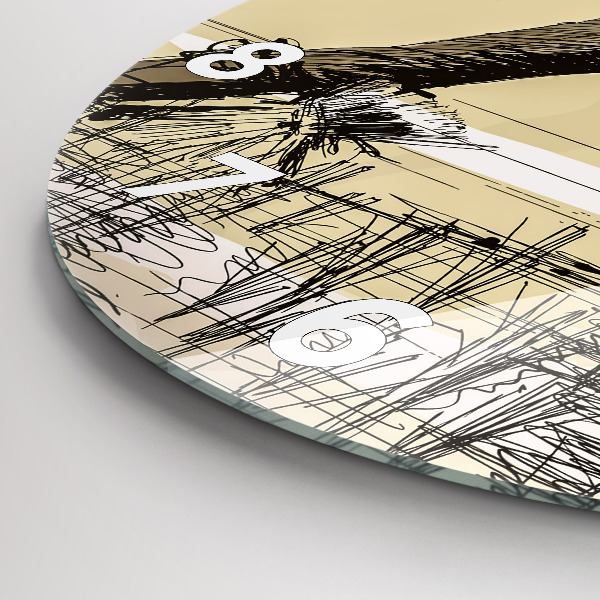 Round glass wall clock Woman picking rice