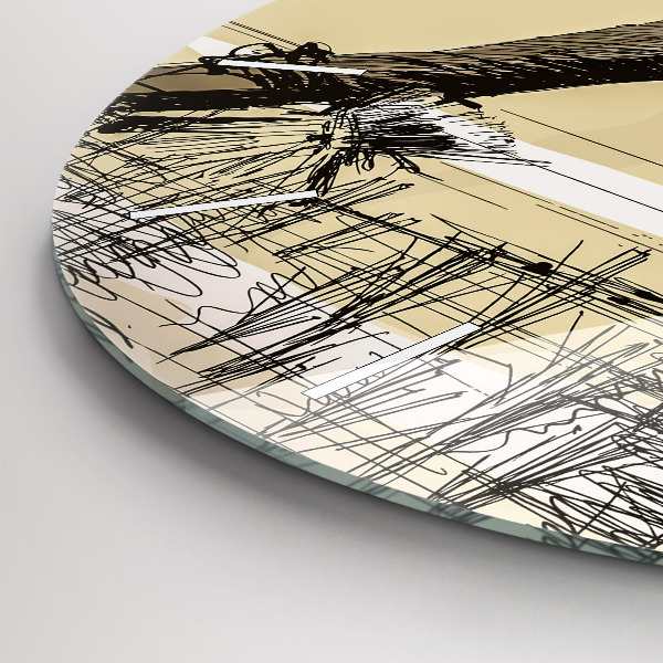 Round glass wall clock Woman picking rice