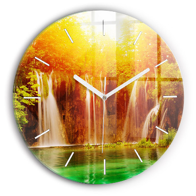 Round glass wall clock View of the waterfall