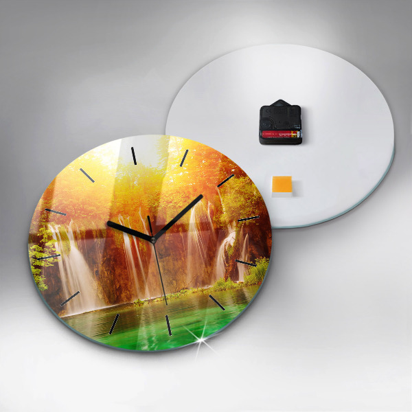 Round glass wall clock View of the waterfall