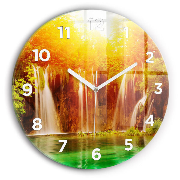 Round glass wall clock View of the waterfall