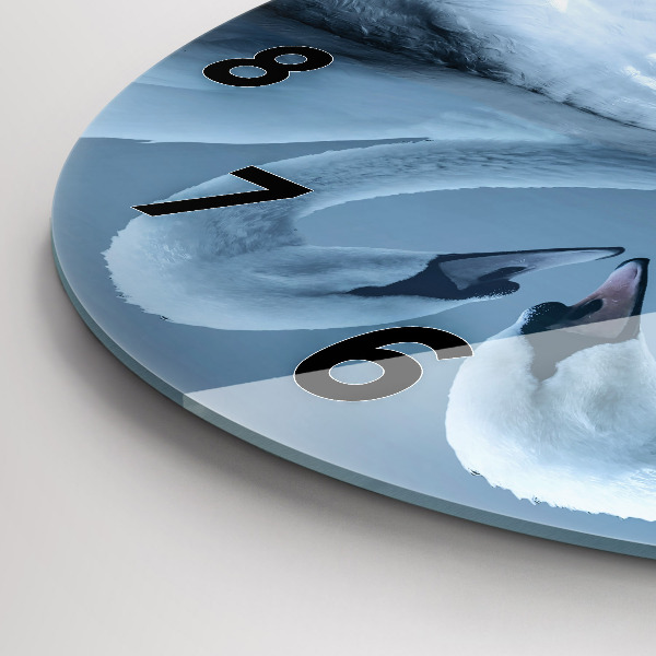 Round glass wall clock Swans in the heart