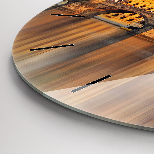 Round glass wall clock Panorama over the river