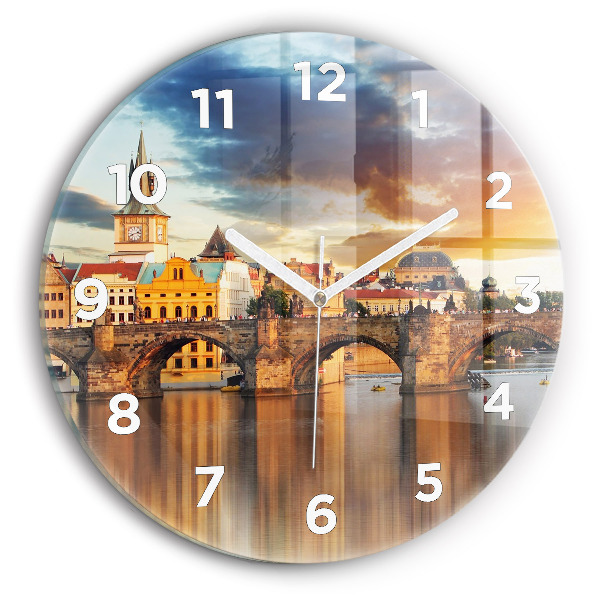Round glass wall clock Panorama over the river