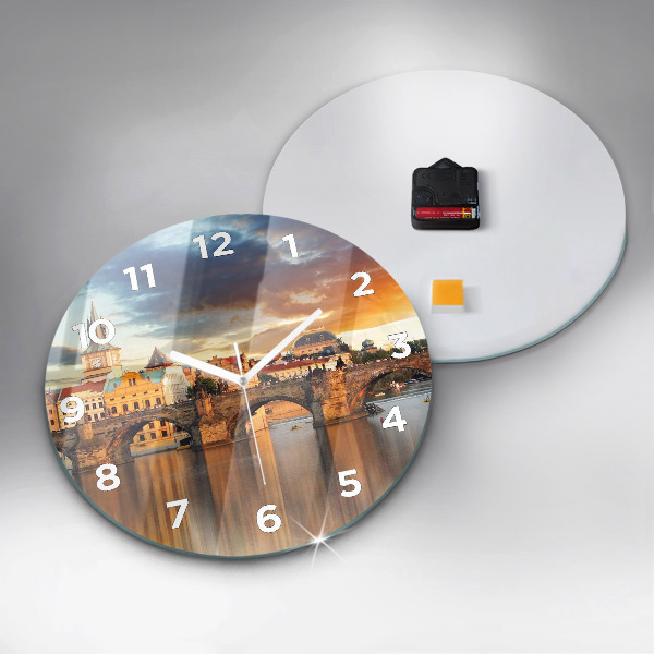 Round glass wall clock Panorama over the river
