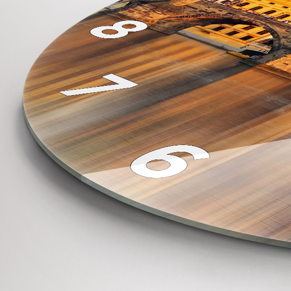 Round glass wall clock Panorama over the river