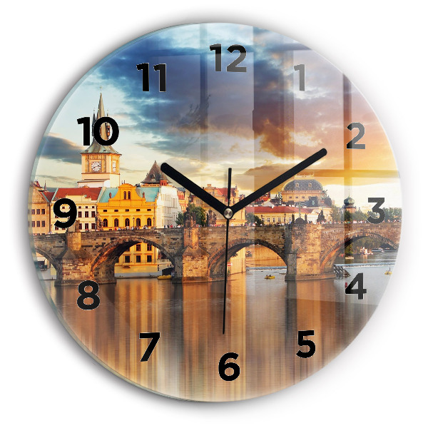 Round glass wall clock Panorama over the river