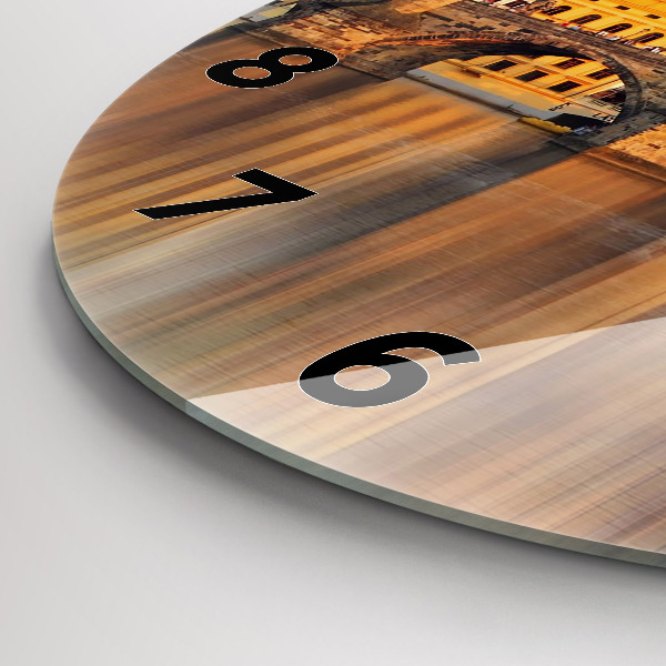 Round glass wall clock Panorama over the river