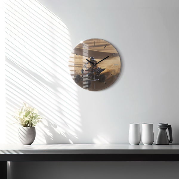 Round glass wall clock Quad in the desert