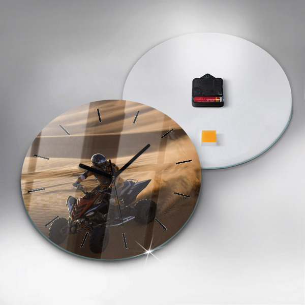 Round glass wall clock Quad in the desert