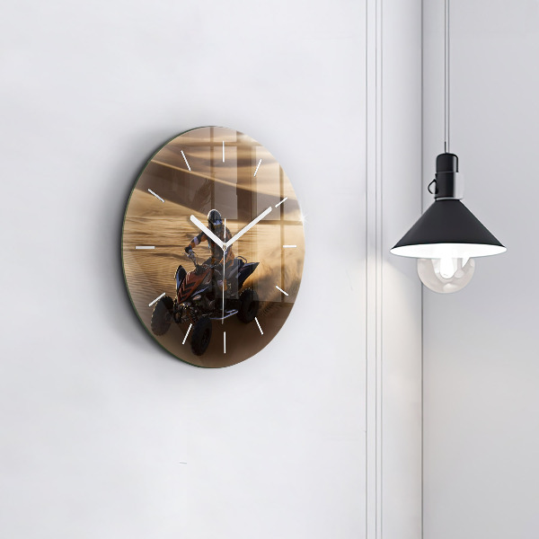 Round glass wall clock Quad in the desert