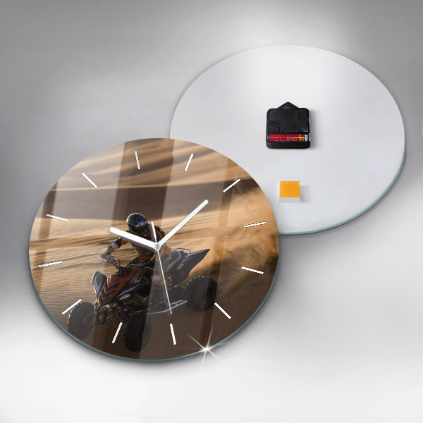 Round glass wall clock Quad in the desert