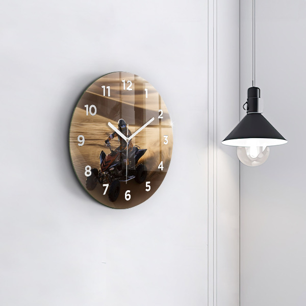 Round glass wall clock Quad in the desert