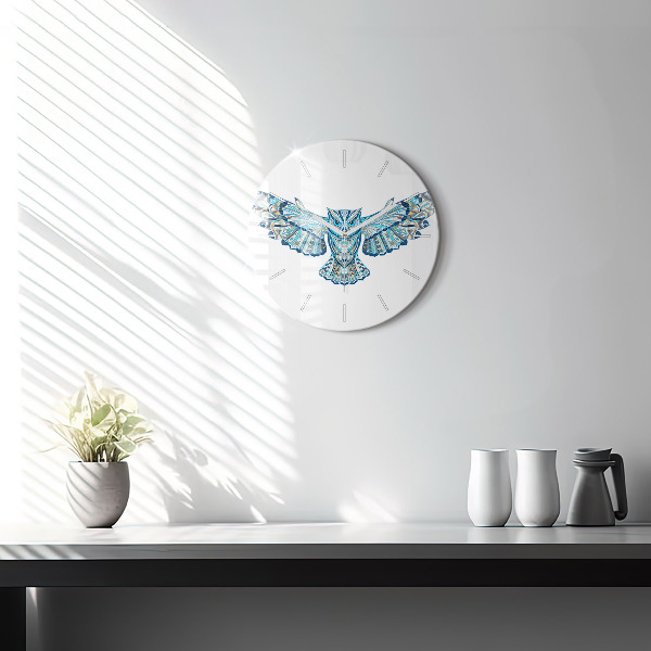 Round glass wall clock Owl in flight