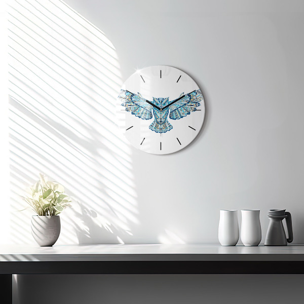 Round glass wall clock Owl in flight