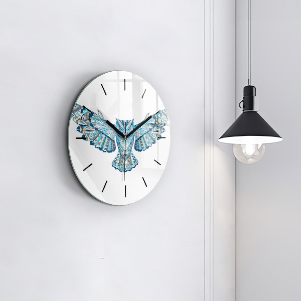 Round glass wall clock Owl in flight