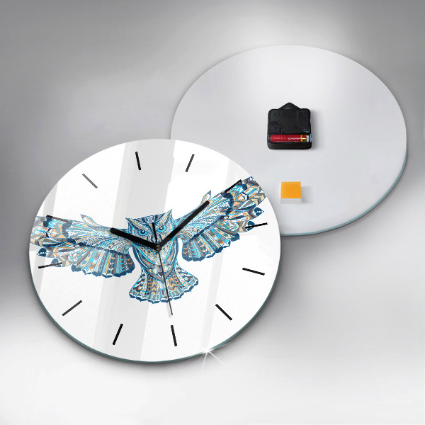 Round glass wall clock Owl in flight
