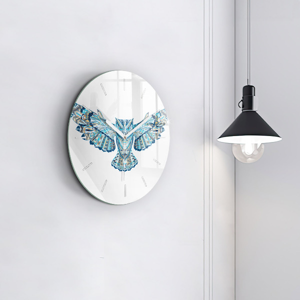 Round glass wall clock Owl in flight