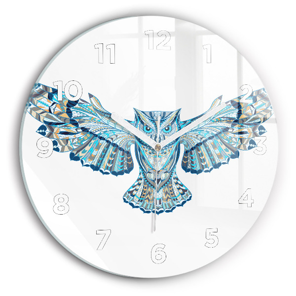 Round glass wall clock Owl in flight