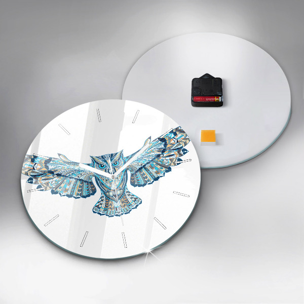 Round glass wall clock Owl in flight