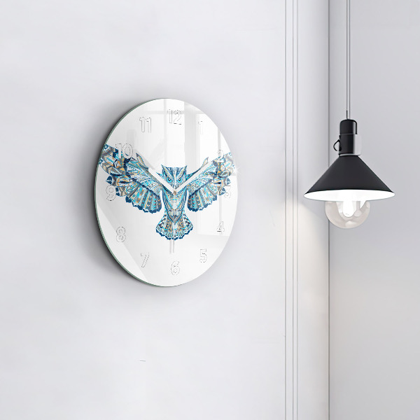 Round glass wall clock Owl in flight