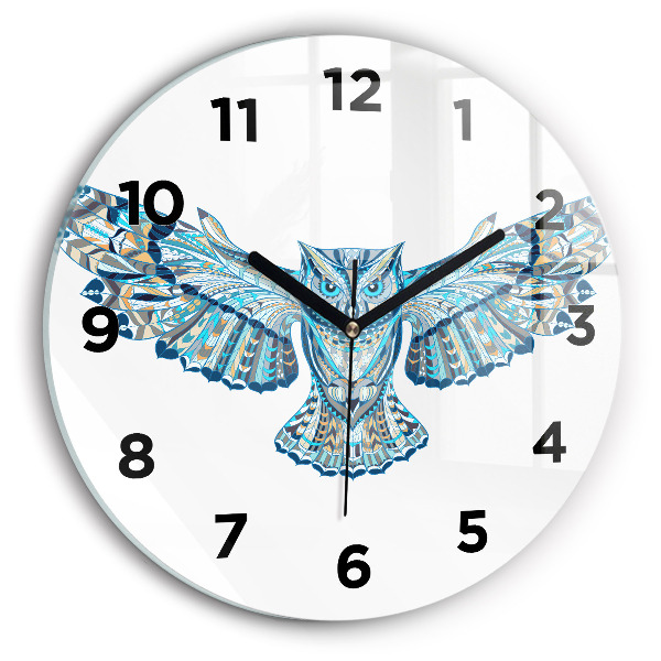 Round glass wall clock Owl in flight