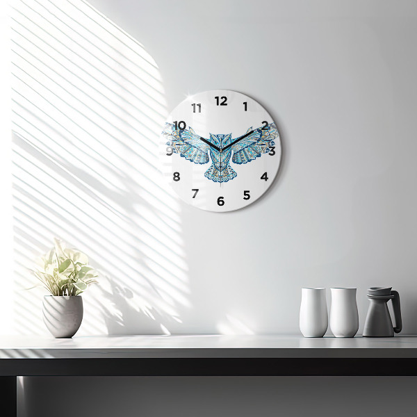 Round glass wall clock Owl in flight