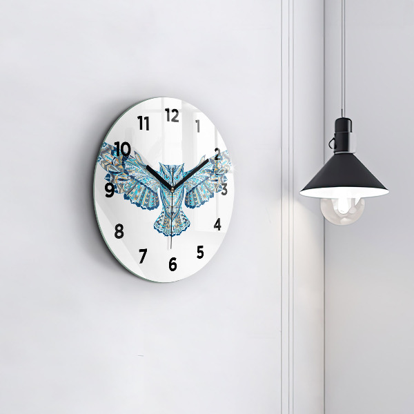 Round glass wall clock Owl in flight