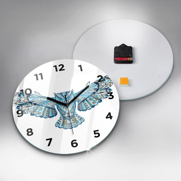 Round glass wall clock Owl in flight