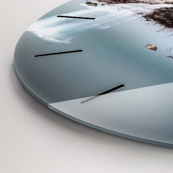 Round glass wall clock Flying Island and Waterfall