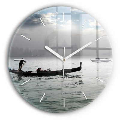 Round glass wall clock Gondola in Venice