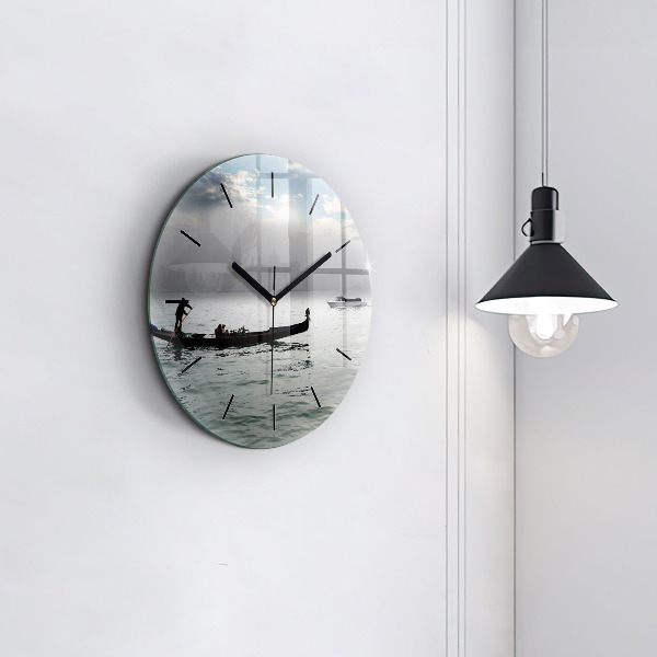 Round glass wall clock Gondola in Venice