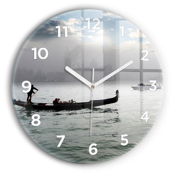 Round glass wall clock Gondola in Venice