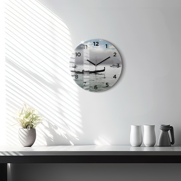 Round glass wall clock Gondola in Venice