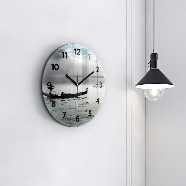 Round glass wall clock Gondola in Venice