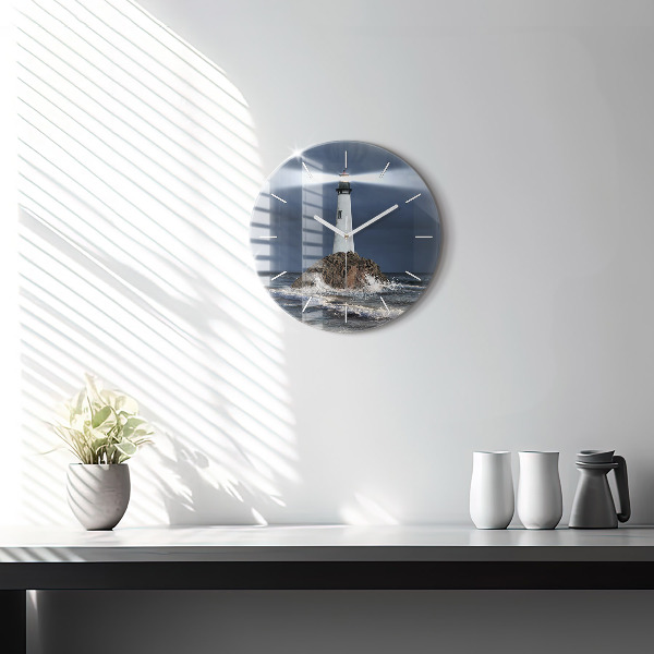 Round glass wall clock Lighthouse