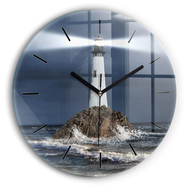 Round glass wall clock Lighthouse
