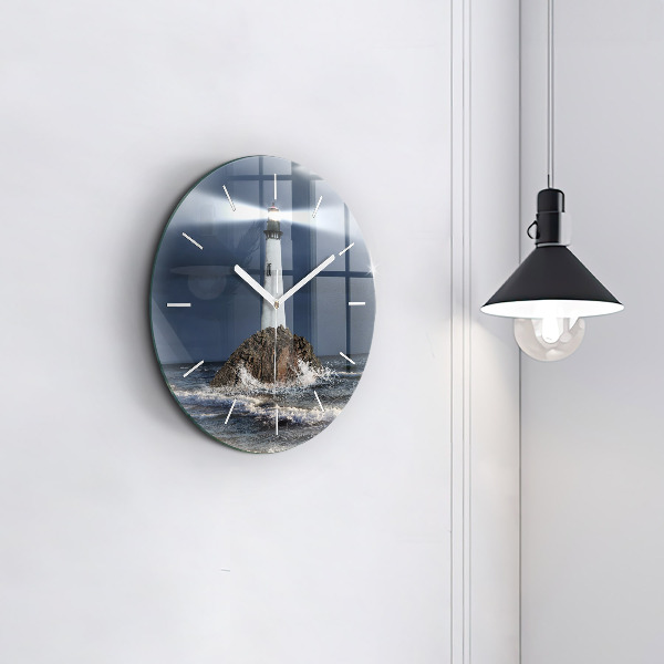 Round glass wall clock Lighthouse