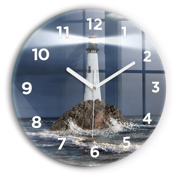 Round glass wall clock Lighthouse